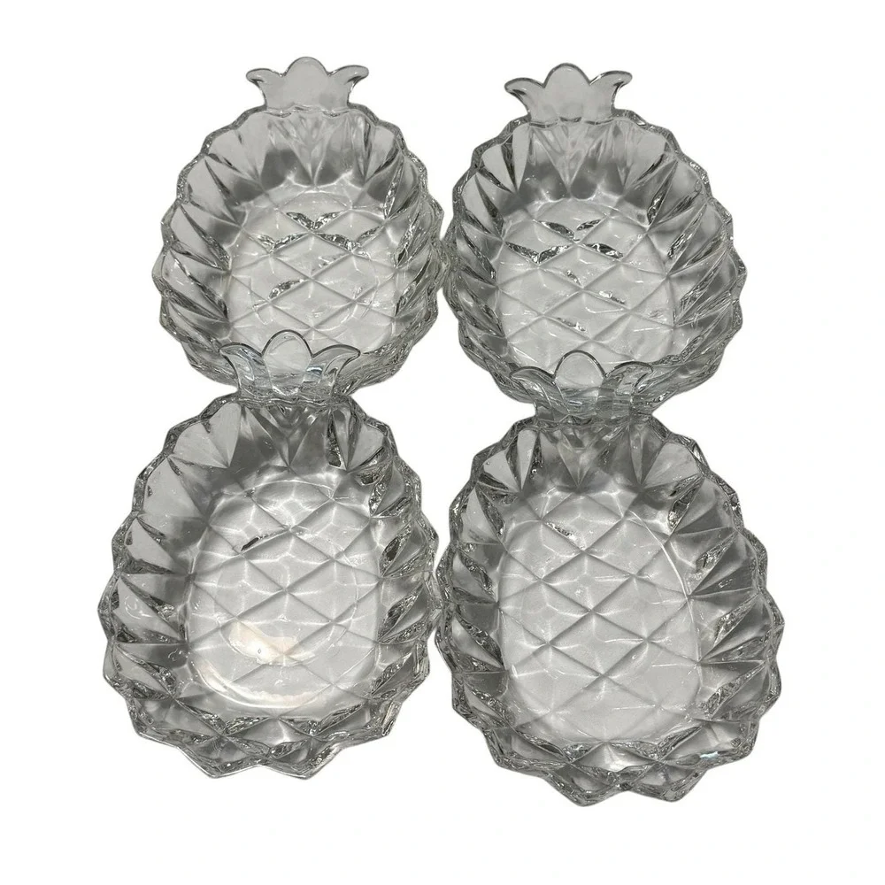 Pineapple Shaped Pressed Glass Dessert Bowls Candy Nut Dishes 5.5